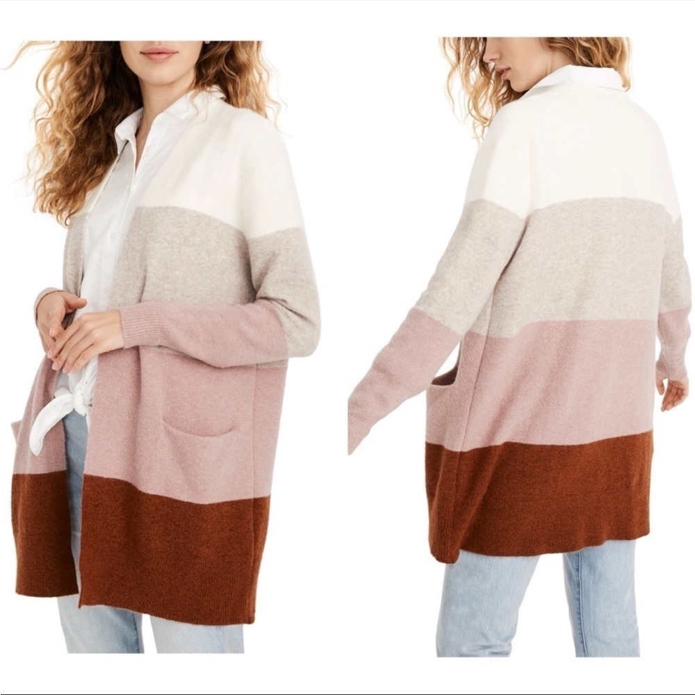 Madewell Colorblock Cardigan in Pink, Gray, and Brown